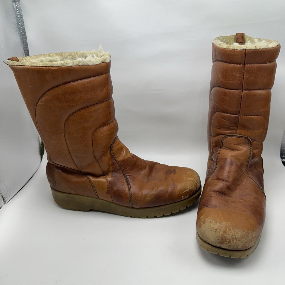 DEXTER Leather Sherpa Winter Boots Womens 11 Quilted Gumsole USA Made Vintage